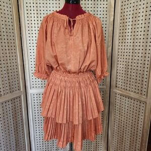 Tie-neck Pleated Mini Dress Orange No Tag See Description For Measurements